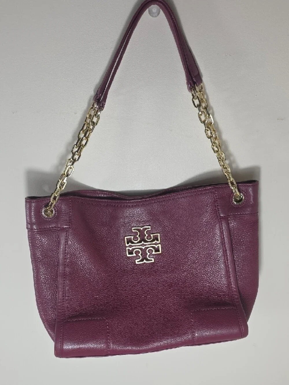 Tory Burch Burgundy Leather Chain-Handle Tote